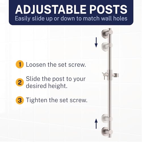 HammerHead Showers® SOLID METAL 27.5 Inch Shower Slide Bar Set and Handheld Shower Head with Hose — BRUSHED NICKEL — 1.75 GPM Low Flow Spray Wand — Easily Adjust Height & Angle of Handshower - color: Brushed Nickel, size: 1.75 GPM