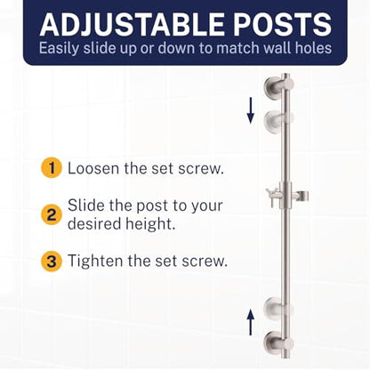 HammerHead Showers® SOLID METAL 27.5 Inch Shower Slide Bar Set and Handheld Shower Head with Hose — BRUSHED NICKEL — 1.75 GPM Low Flow Spray Wand — Easily Adjust Height & Angle of Handshower - color: Brushed Nickel, size: 1.75 GPM