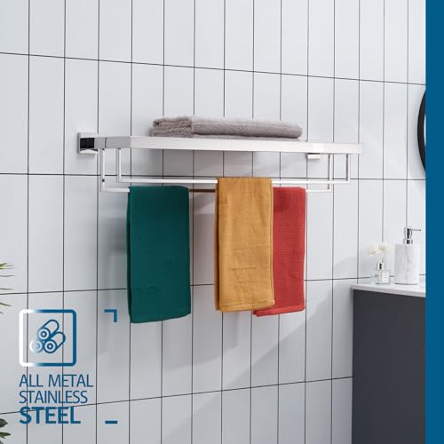 KOKOSIRI 32'' Bathroom Towel Shelf Chrome Towel Rack with Two Bath Towel Bars SUS304 Stainless Steel Wall Mounted, Polished Finish B6003CH-L32 - color: Polished Chrome, size: 32-Inch