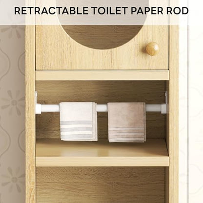 LIKIMIO 69" Tall Bathroom Cabinet with Drawer and Tissue Holder | Slim 11.8-inch footprint adds two doors, one drawer, adjustable shelves, and a pull-out tissue holder, Rustic White - color: Rustic White, size: Medium