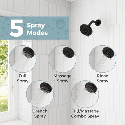 Pfister Universal Shower Head, Shower Arm Not Included, 5-Function, 1.75 GPM, Matte Black Finish, 015WS2UT01B - color: Matte Black