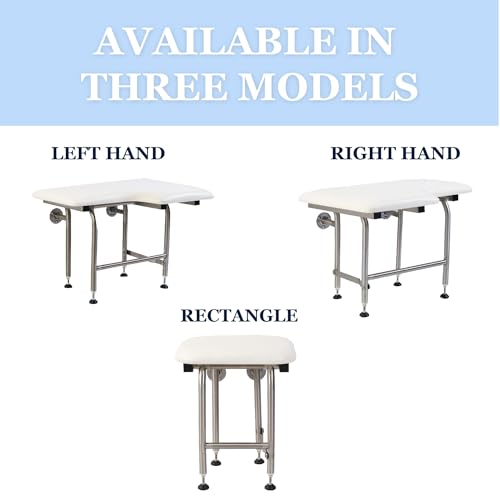 Padded Folding Shower Seat with Legs - Wall Mount Bench for Inside Shower / Bathroom Safety Assist / 304 Stainless Steel / Marine Vinyl / 32" x 16" - size: 32 x 16"