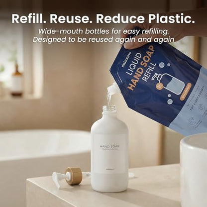 Maisonovo Soap Dispenser Set - White Soap Dispenser White Bamboo Pumps | Glass bottles for body wash, lotion, shampoo or conditioner · Sink, bathroom or countertop · Tray, 16.9 oz each - color: White Bottles White Bamboo Pumps