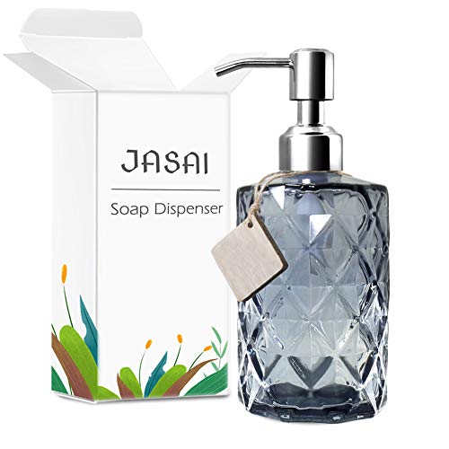 JASAI 12Oz Diamond Grey Glass Soap Dispenser with 304 Rust Proof Soap Pump | Dish Soap Dispenser with 304 Rust Proof for Kitchen, Bathroom Soap dispenser for Hand Soap, Liquid Soap - color: Gray