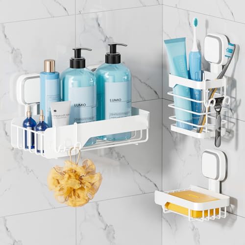 TAILI Shower Caddy Suction Cup Rustproof Metal Shower Shelves White 3pack | Rustproof,No Drilling Wall Mounted Basket, Upgraded Removable Suction Cup Bathroom Organizer Heavy Duty Shampoo - color: White 3pack