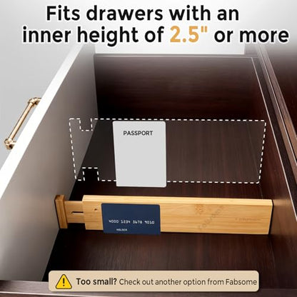 Fabsome Drawer Divider 6 Pack, Bamboo Kitchen Dividers Organizers Adjustable 17''-22'', Wooden Dresser Separators for Nursery Organization Clothes Socks Underwear Baby Clothing, with Soft Foam Ends - size: For 17-22in deep drawers inner size