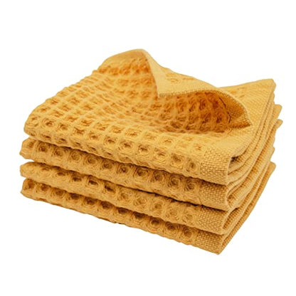 Waffle Washcloths Set, 100% Turkish Cotton (Mustard) - color: Mustard, size: Washcloths Set (4 Pieces)