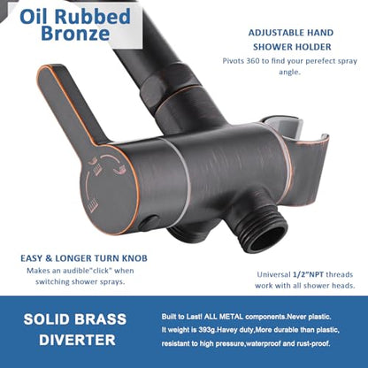 3 Way Shower Diverter Valve with Hand Shower Holder, G1/2 Shower Head Splitter, Shower Arm Diverter, Bathroom Universal Shower System Replacement Part (Oil Rubbed Bronze) - color: Oil Rubbed Bronze