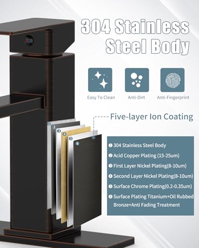 Bathroom Sink Faucet-2 Sets, Oil Rubbed Bronze Bathroom Faucet with Pop-up Drain and 6 Inch Deck Plate, Single Handle for Modern Farmhouse RV Sink (2 Holes) - color: 4.Oil Rubbed Bronze, style: Short*2