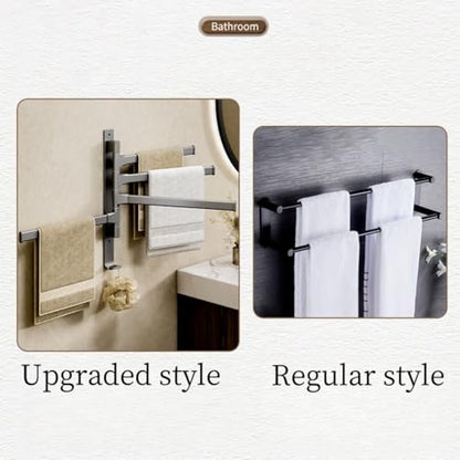 Wall Mounted 180° Swivel Multi-bar Towel Rack Towel Hanging Holder for Bathroom with Hook (White,2-Bar) - color: White, size: 2-Bar