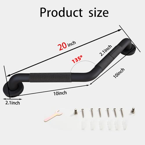 Bathroom Grab Bar, 20 Inch Angled Grab Bar with Anti-Slip Knurled Grip, Matte Black Stainless Steel Bath Balance Bar, Wall Mount Safety Hand Rail Support, Handicap Elderly Senior Assist Bath Handle - color: Matte Black