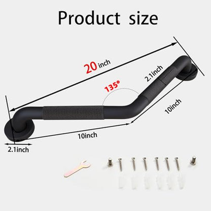 Bathroom Grab Bar, 20 Inch Angled Grab Bar with Anti-Slip Knurled Grip, Matte Black Stainless Steel Bath Balance Bar, Wall Mount Safety Hand Rail Support, Handicap Elderly Senior Assist Bath Handle - color: Matte Black