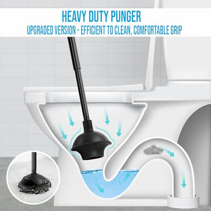 2 in 1 Plunger and Brush Set - Heavy Duty Toilet Plunger and Brush Set - Bathroom Cleaning Tools, Black Plunger and Toilet Brush Combo - Toilet Brush Plunger Set for Deeply Cleaning