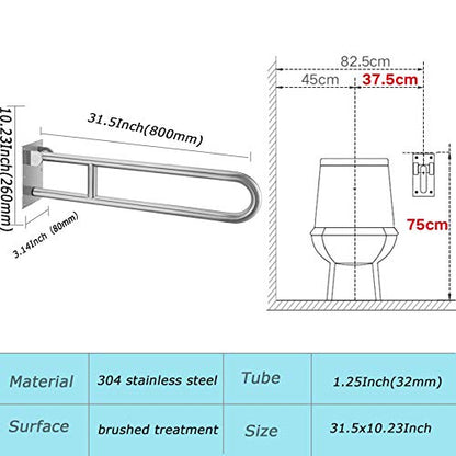 FlySkip Toilet Grab Bar,Flip Up Grab Bar, 31.5Inch Stainless Steel Handicapped Grab Bars for Toilet, Wall Mounted Bathroom Shower Safety Support Bar for Disabled Elderly Pregnant Woman | Wall Mounted Support Bar, Non-Slip Surface, 330LBS Load Capacity, Id
