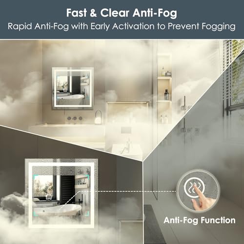 LED Lighted Bathroom Mirror with Anti-Fog, Square Wall Mounted Vanity Mirror with Smart Touch Button, Memory Function, Adjustable Warm White/Natural/Daylight Lights(24x24 inches) - size: 24"L x 24.1"W