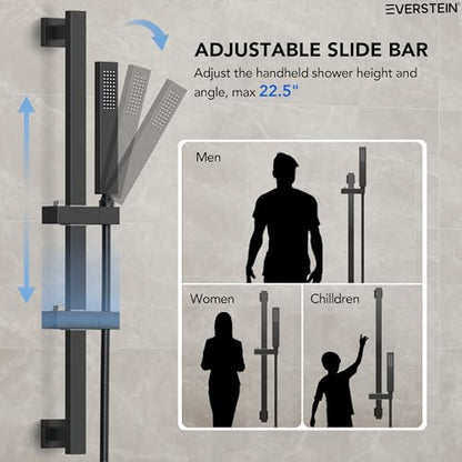 10" High-Pressure Rainfall Shower Faucet with Handheld Spray, Wall Mount Dual Shower Head System with Slide Bar (Matte Black) - color: Black, style: Wall Mount-with Slide Bar