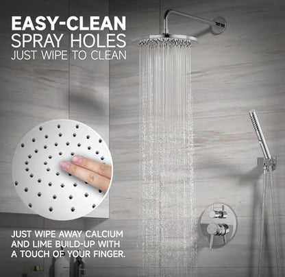 Lava Odoro Modern 3-Setting Round Rain Bathtub and Shower Faucet Set, Chrome Rainfall Shower Head and Handle Set, Rain Shower System with Tub Spout, Shower Valve Trim Kit, Chrome, SF104-C-T - color: Chrome, style: With Tub Spout