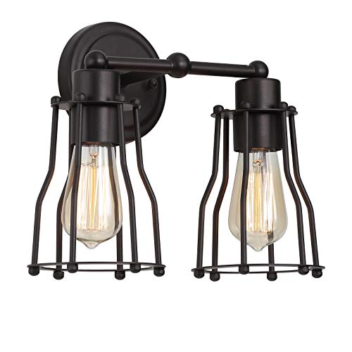 JONATHAN Y Evelyn 2-Light Metal Vanity Light 12.5", Oil Rubbed Bronze | Industrial Farmhouse Reversible Wall Sconce, Cage Shade, For Hallway, Bathroom Sconce for Mirror, LED Bulb Included - color: Oil-Rubbed Bronze, size: 2 Bulb