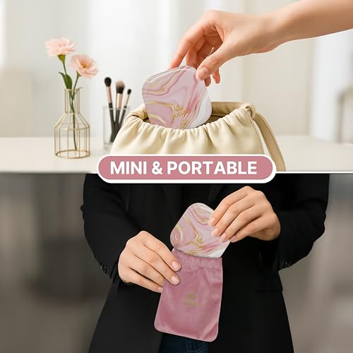 Lighted Makeup Compact Mirror, 3.9 Inch – 1x/10x Magnification Portable, LED – Auto Light On/Off - USB Charging, (Blush Marble) - color: Blush Marble