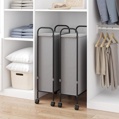 ELYKEN Slim Laundry Hamper with Lid & Wheels, 50L Rolling Laundry Basket | 7.9" Narrow Design, 50L, Removable Liner Bag, Lockable Wheels, Space Saving Clothes Hamper for Bathroom, Bedroom, Closet - style: Grey-50L