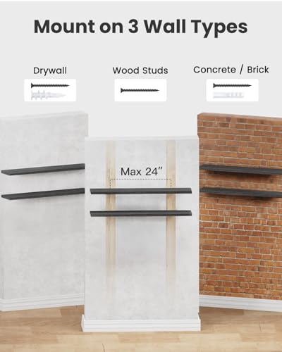 AMADA HOMEFURNISHING Floating Shelves Wall Mounted, 47 x 8 Inch Wall Shelves for Bathroom, Bedroom, Living Room, Black Shelves Set of 2 - color: Black, size: 47 inches