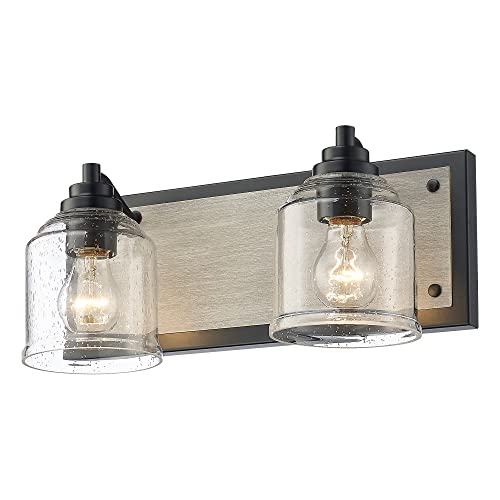 16" 2-Light Farmhouse Bathroom Vanity Light with Bubble Glass, Gray | Farmhouse Rustic style, Metal base with hand-painted wood grain, E26 Ceramic Base(no bulb), UL&ETL, mount up/down,over mirror - color: Gray, size: 2-Light