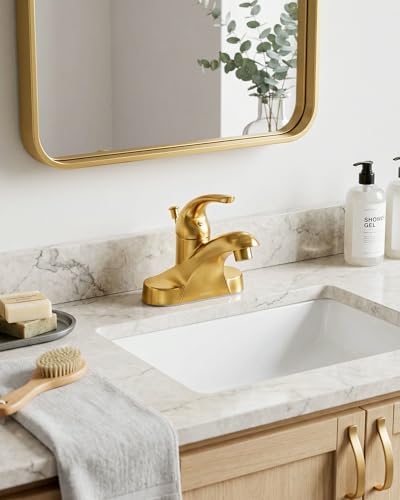 WOWOW 4 Inch Bathroom Faucet Single Handle Faucet for Bathroom Sink Brushed Gold Vanity Tap with Lift Rod Drain Assembly, Rv Lavatory Taps 3 Hole - color: Brushed Gold