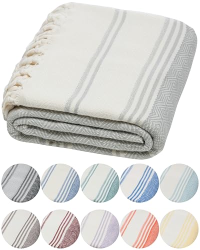 DEMMEX Organic Diamond Turkish Bath & Beach Towel | 100% Oeko-TEX Certified Turkish Cotton, Ultra-Soft, Quick-Dry, Lightweight, Compact & Oversized Luxury Peshtemal Towel, Prewashed, 71"x36", Gray - color: Gray