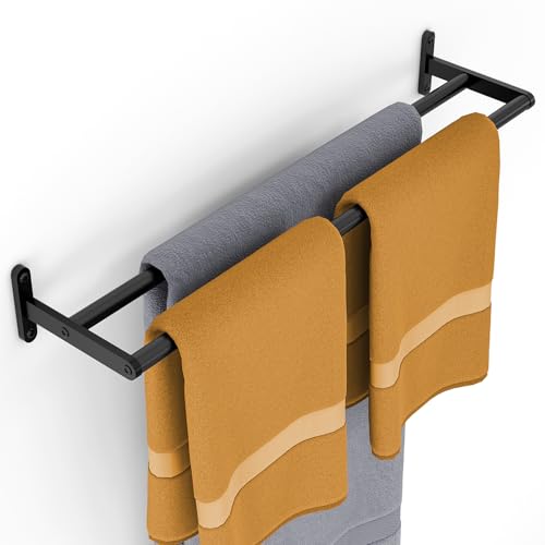 KLJKPA Double Towel Bar for Bathroom, 24 Inch Towel Rack, Matte Black | Heavy Duty Single Towel Rod, Space-Saving Hand Towel Holder, Toilet Kitchen Towel Storage, Rustproof, Stainless Steel - color: Black, size: 24 Inch (2-Bars)