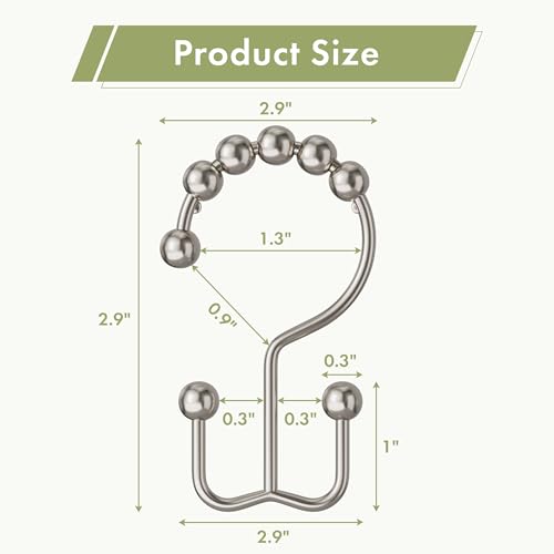 Shower Curtain Hooks, 12PCS Rust-Resistant Metal Double Shower Curtain Rings for Curtain Rolling Shower Hooks, Shower Rings for Bathroom Shower Curtain Rod, Nickel - color: Nickel, style: Modern - Double Hooks
