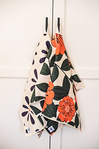 Kitchen Towels, Dish Towels for Kitchen, 2 Pc Kitchen Towel Set | Microfiber Waffle Towels, 16 x 26 inches, with Hanging Loops, Reusable Tea Towels, Cute Kitchen Towels - 2 Pack - color: Poppy