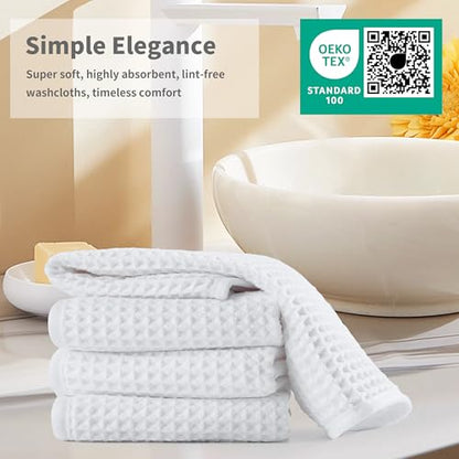 Microfiber Waffle Face Towels, 4 Pieces, Soft, Absorbent, Fast Drying, Lint Free 430 GSM (White) - color: White