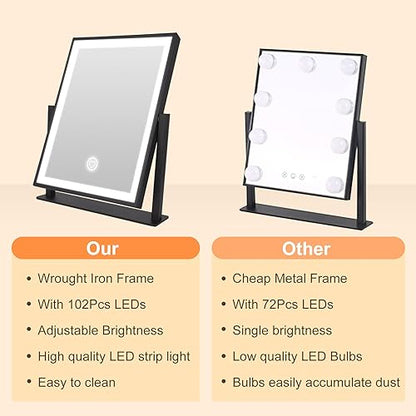 Beelux Vanity Mirror with Lights, 11" Makeup Mirror with Dimmable Light, Smart Control, Memory, Adjustable 3 Modes Lighted LED Mirror for Christmas Birthday Thanksgiving Mother's Day Black - size: 11"L x 9.8"W