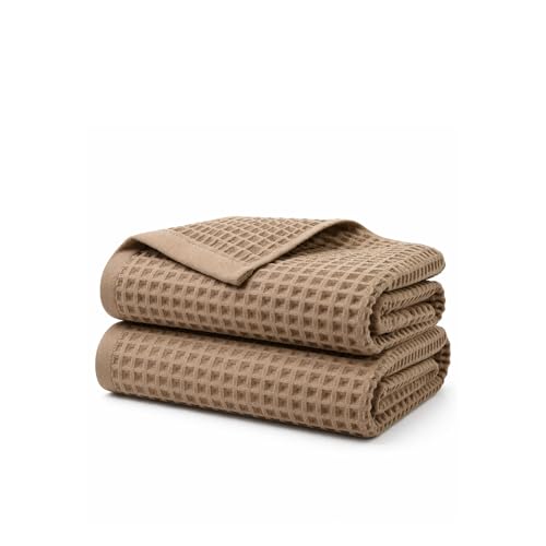 Cotton Waffle Bath Towels – Quick Dry, Lightweight & Absorbent 2-Piece Set – 31″ x 62″ Soft, Durable Towels for Bathroom, Spa & Beach Use