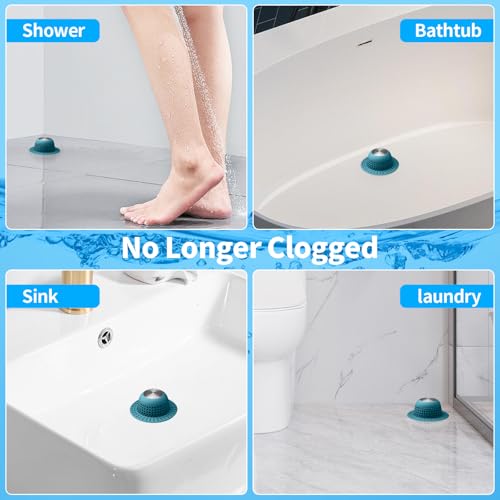 Aluvor Shower Drain Hair Catcher Bathtub Drain Cover Sink Drain Protector | Bathroom Sink & Bathtub Drain Strainer for Pop-Up & Regular Drains, Silver Light Blue - color: Silver Light Blue