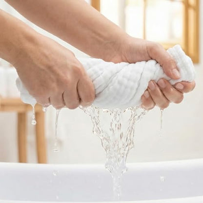 Muslin Baby Washcloths 100% Baby Washcloths Cotton Face Towels 10 Pack Burp Cloths Baby Girl Boy Soft and Absorbent Baby Wipes Burp Rags Bath Essentials - color: White-10pack-binding