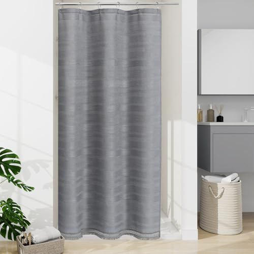 Small Stall Boho Farmhouse Shower Curtain with Tassel, Linen Bohemian French Country Chic Bathroom Shower Curtain Set, Modern Striped Textured Shower Curtain 36x72 - Light Grey - color: Lightgrey, size: 36"W x 72"L (Pack of 1)