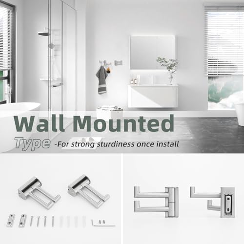 Aomasi Brushed Nickel 2 Pack Swivel Coat Hooks, 304 Stainless Steel Foldable Towel Hooks with 2 Rotating Arms, Wall Mounted - color: Brushed Nickel, size: 2 Pack