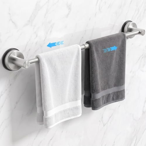 Luxspire Suction Cup Towel Bar No-Drill, Towel Rack 14-24 inch, Silver | Adjustable 14-24 inch, rustproof stainless steel rack, Heavy-duty wall mounted holder for Smooth Surface & bathroom wall - color: Silver