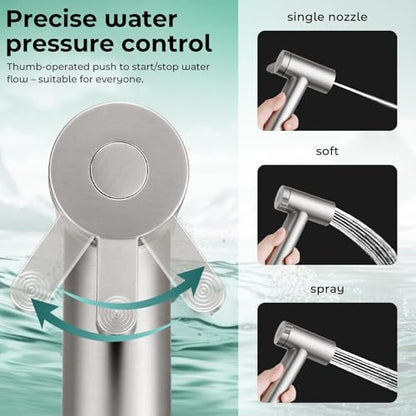 Handheld Bidet Sprayer for Toilet, Adjustable Water Pressure Control Rotary Switch with Bidet Hose, Exclusive Single Nozzle High Pressure Mode for Cleaning Stubborn Stains, Brushed Nickel - color: Brushed Nickel