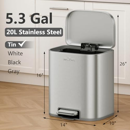 mVm 13 Gal Kitchen Trash Can Set, 8+5.3 Gallon Tall Trash Can with Lid, Smooth Edge Garbage Bin for Home Office (Tin) - color: Tin, size: 13Gal