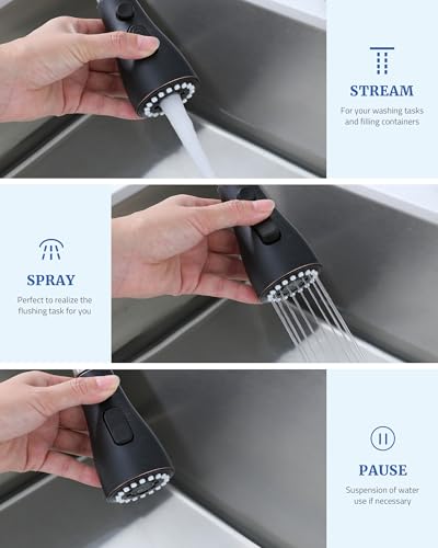 Kitchen Faucet Head Replacement, 15 Adapters, 3-Mode Pull Down Sprayer Head | 3 Functions Stream Spray Pause, Easy to Install, Pull Out Nozzle, Oil Rubbed Bronze, Compatible with Moen Delta Hansgrohe - color: Oil Rubbed Bronze