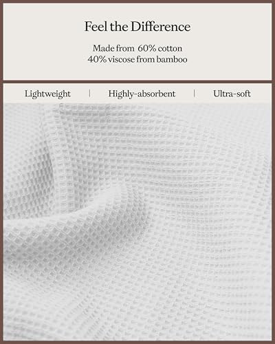 Cozy Earth Complete Waffle Bath Bundle, 60% Cotton 40% Viscose from Bamboo | Quick Dry and Ultra-Soft Waffle Weave Bath Towels, 4 Washcloths, 2 Hand Towels, 2 Bath Towels, 2 Bath Sheets, White - color: White