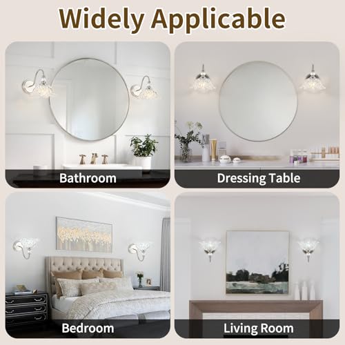 1 Piece Brushed Nickel Wall Sconce with Flower Shade | Brushed Nickel Wall Sconce,Flower Glass Shade,E26 Base,for Bathroom,Living Room,Bedroom - color: Nickel, size: 1-Light