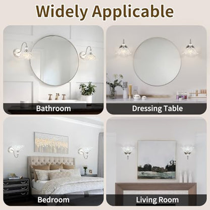 1 Piece Brushed Nickel Wall Sconce with Flower Shade | Brushed Nickel Wall Sconce,Flower Glass Shade,E26 Base,for Bathroom,Living Room,Bedroom - color: Nickel, size: 1-Light