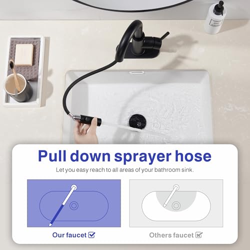 Bathroom Faucet with Sprayer, Matte Black Single Hole with Pop-Up Drain | Kablle Single Handle Pull Out 1 or 3 Hole Laundry Bar Basin Faucet with Deck Plate, KBL-7002B-CL - color: Matte Black