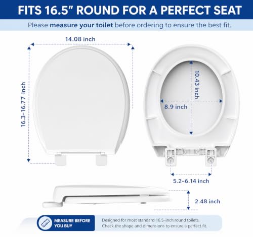 Round Toilet Seat 16.5 Inch, Soft Close Toilet Seat, Quiet No Slam Toilet Lid, Easy Install & Quick Release, Durable PP Plastic, Easy Clean, Fits Most Standard Round Toilets, White - color: White, size: without toddler seat 1 Pack