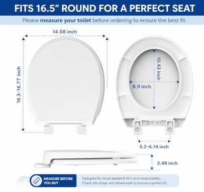 Round Toilet Seat 16.5 Inch, Soft Close Toilet Seat, Quiet No Slam Toilet Lid, Easy Install & Quick Release, Durable PP Plastic, Easy Clean, Fits Most Standard Round Toilets, White - color: White, size: without toddler seat 1 Pack