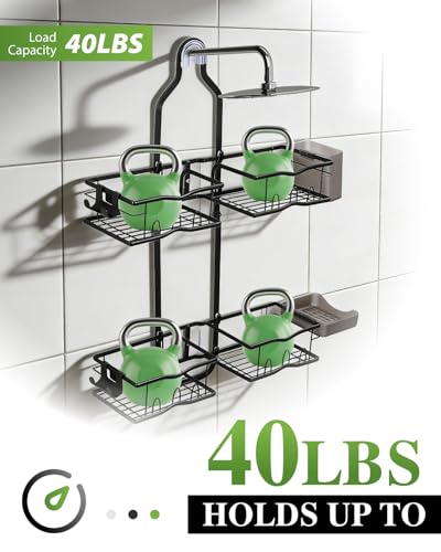 Shower Caddy Hanging – Rustproof Shower Organizer Hanging for Inside Shower – Over the Showerhead Rack with Soap Holder & Razor Hooks, No Drilling Bathroom Shower Shelves and Storage, Black