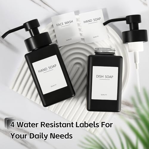 Black Foaming Hand Soap Dispenser, 12oz/350ml Glass Square Foam Soap Dispenser Set, 2Pcs Foaming Soap Dispenser with Foaming Pump, Refillable Soap Foam Dispenser for Bathroom, Kitchen - color: Black Bottle